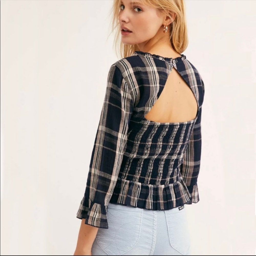 Free People Nicole Smocked Crop Top Plaid